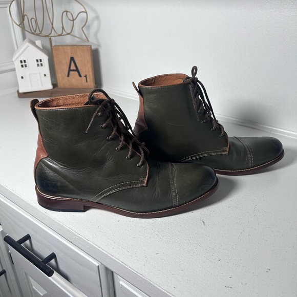 Penny Luck Leather Lace-Up Boots Men’s 9 | Vintage Inspired Cap Toe Ankle Boots - Picture 2 of 8